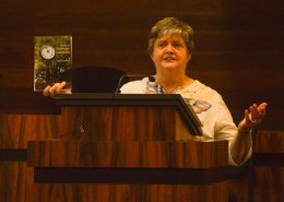 Author and historian Marian Cooper Bryan, PhD, displays a soon-to-be-released book on the history of Travelers Rest. (James Richardson/TRTribune.com)