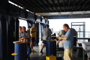 Barbecue with crew of cargo ship