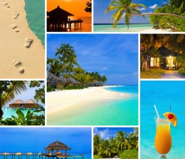 Collage of summer beach maldives images