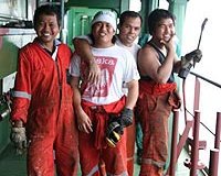 The friendly Filipino crew of the MV Beltram Trader.