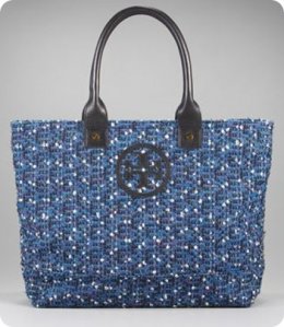 Tory Burch blue tweed tote